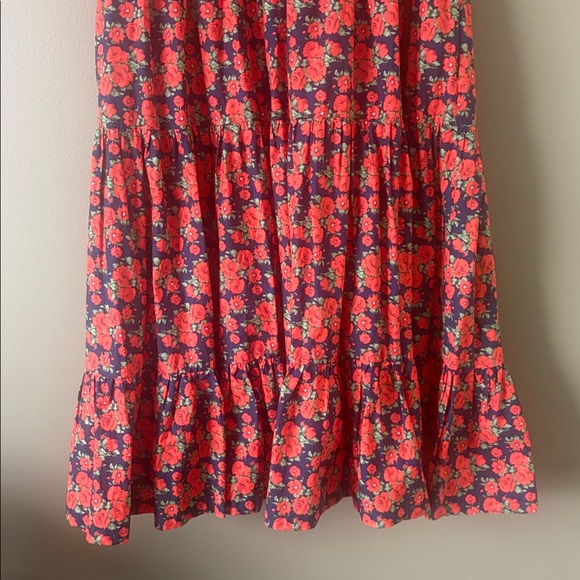 Ivy City Red Navy Floral Short Sleeve Cotton Midi Tiered Dress Sz M - Picture 4 of 8